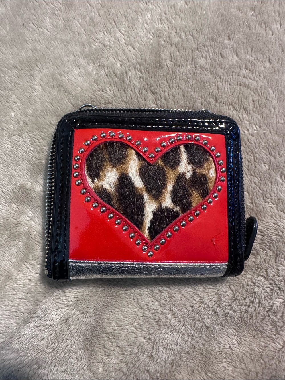 Brighton Red Black Leopard Heart Zip Wallet